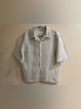 Zara 100% Linen Short Sleeve Relaxed Fit Shirt - Light Beige - Size L NWOT